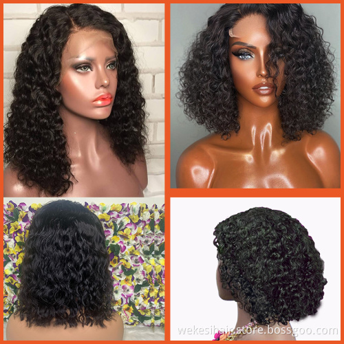 WKSwigs Raw Brazilian Virgin Hair Bob Wig 13*4 Frontal Swiss Lace Wig Deep Wave Curly Virgin Cuticle Aligned Brazilian Hair Bob